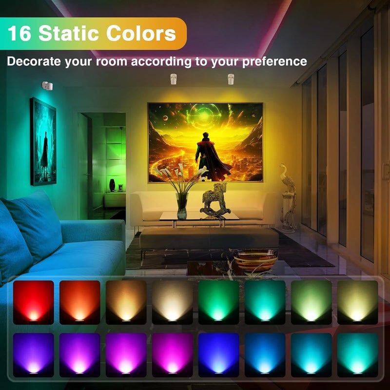 URTOM 6W RGBW Uplighting Indoor Color Changing Up Lights Indoor with Remote Dimmable LED Spot Lights for Home Aluminum Accent Lighting for Party Plant Decor with 5.9 FT Plug Cord, 2 Pack - Image 3